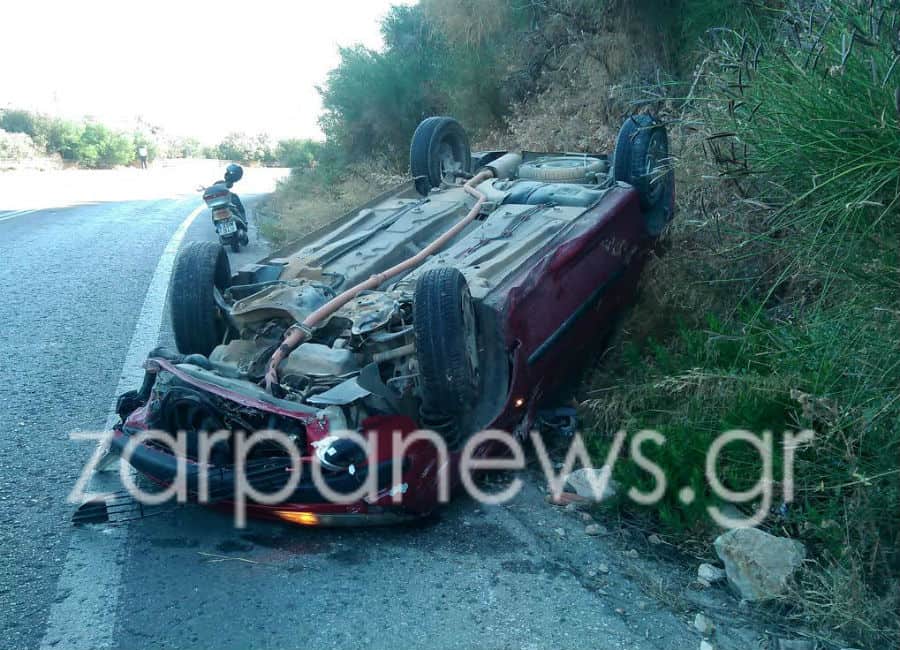 Χανιά: Τουμπάρισε αυτοκίνητο στην Εθνική οδό στο Καλάμι (Photos)