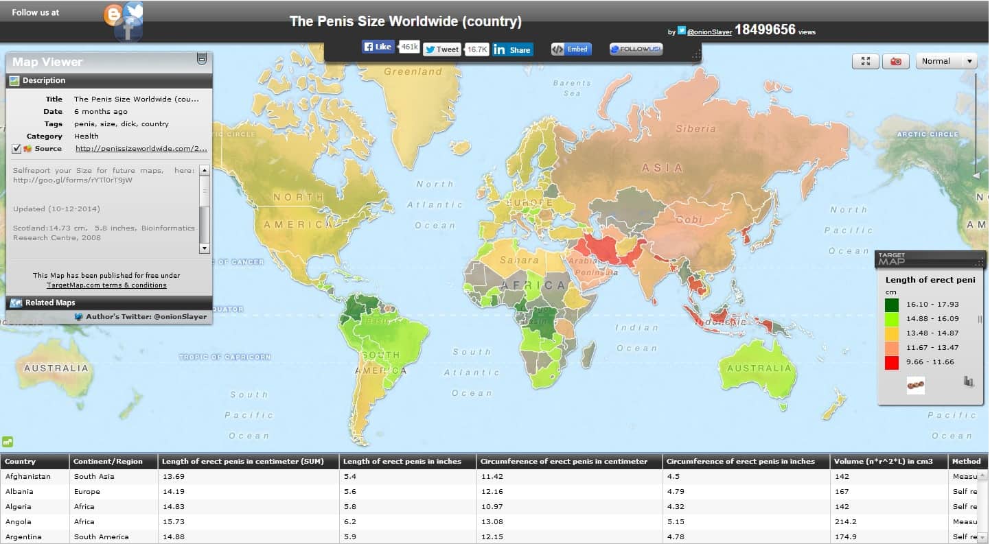 Μέγεθος πέους ανά τον κόσμο (χάρτης)