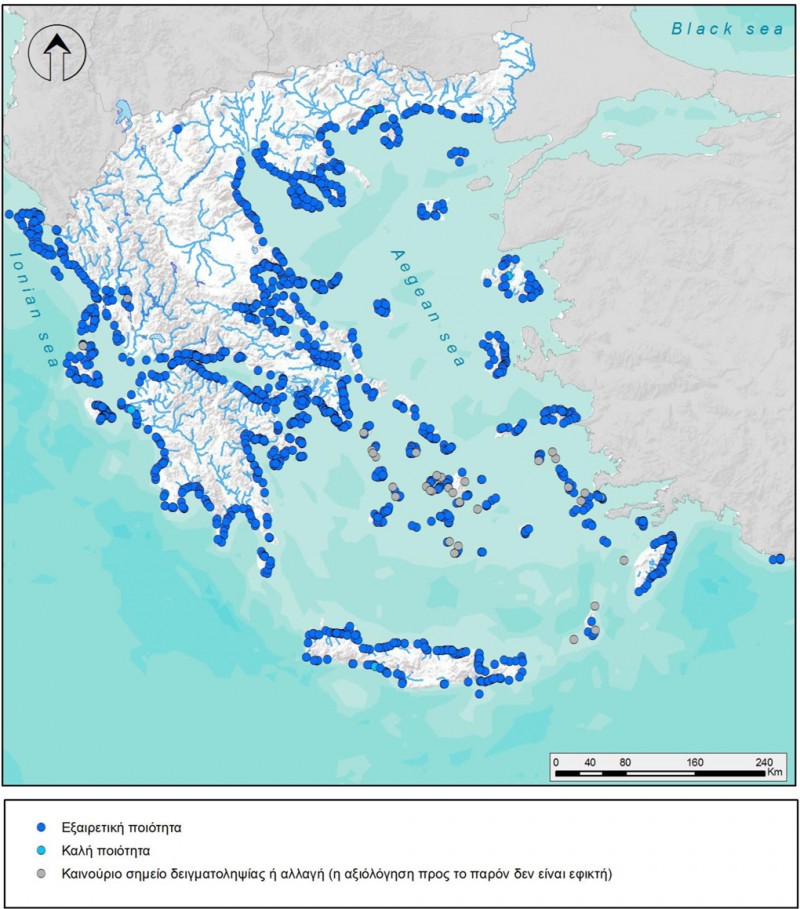 Η ποιότητα των θαλάσσιων υδάτων της Κρήτης για το 2015 σε χάρτη