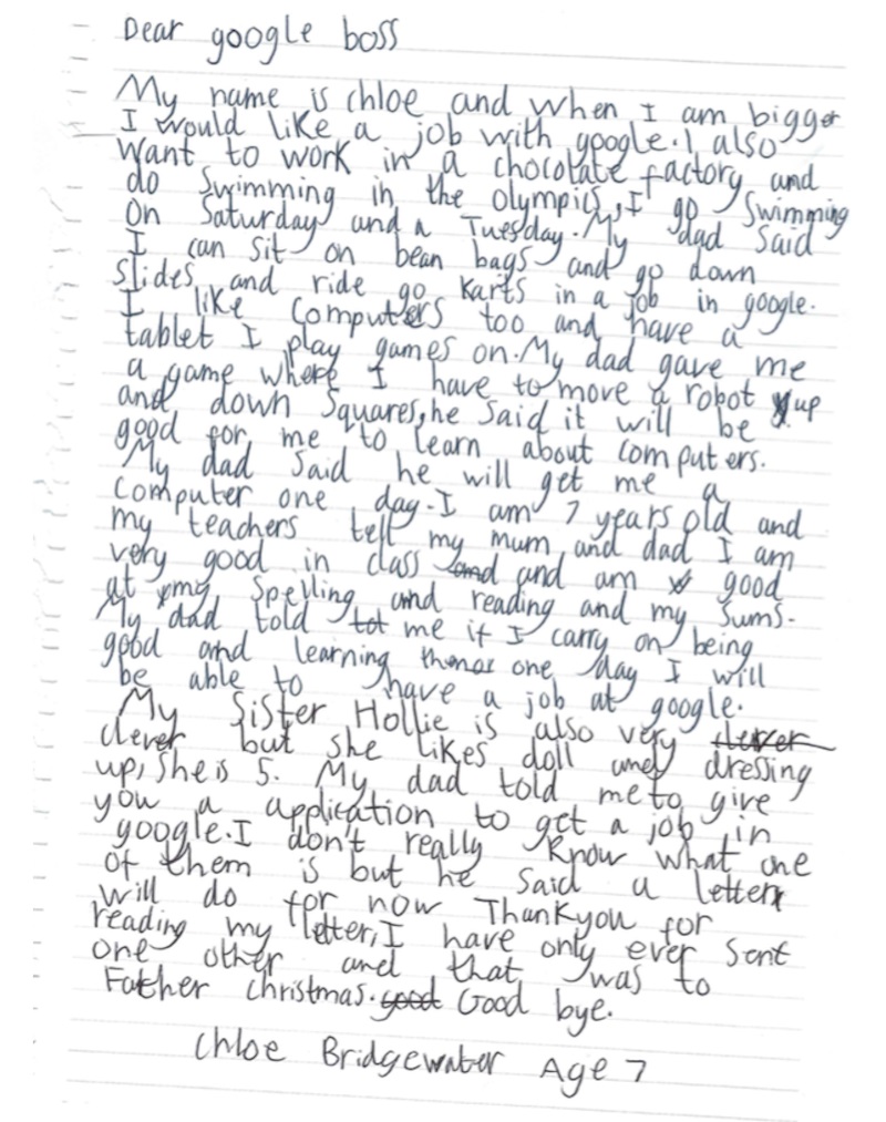 Επτάχρονη έστειλε γράμμα στη Google ζητώντας δουλειά και πήρε απάντηση