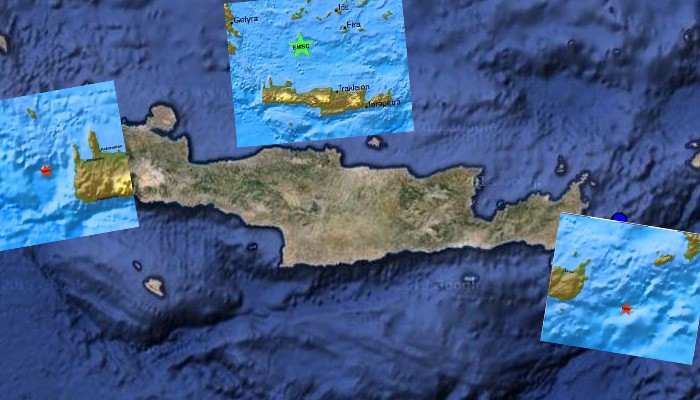 Τρεις σεισμοί, βόρεια, ανατολικά και δυτικά της Κρήτης μέσα σε λίγες ώρες