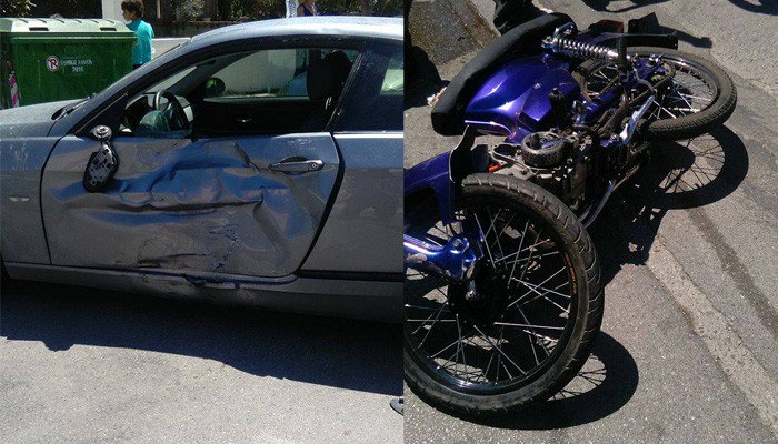 Τροχαίο ατύχημα σε σύγκρουση δικύκλου με αυτοκίνητο - Στο νοσοκομείο ο οδηγός του δικύκλου (φωτο)