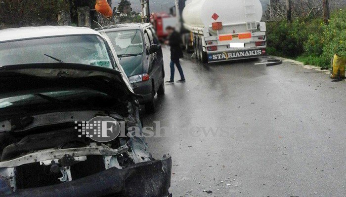 Σύγκρουση αυτοκινήτου με βυτιοφόρο γεμάτο με καύσιμα στα Χανιά (φωτο)