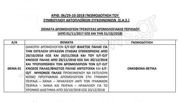 Αλλάζουν τα δρομολόγια των Μινωικών από και προς Πειραιά  Δείτε ΕΔΩ