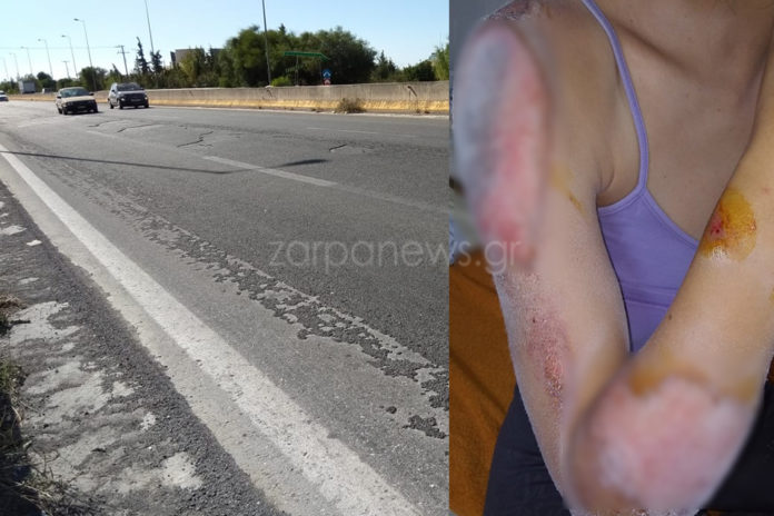 Καμπανάκι κινδύνου από την Εθνική οδό στα Χανιά: Παρολίγον τραγωδία μετά από πτώση σε λακκούβες