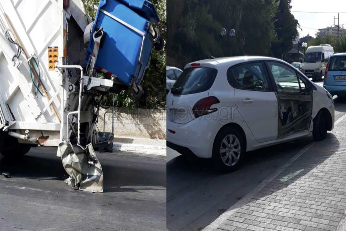 Παρολίγον δυστύχημα σε τροχαίο στα Χανιά – ΙΧ καρφώθηκε σε σκουπιδιάρικο