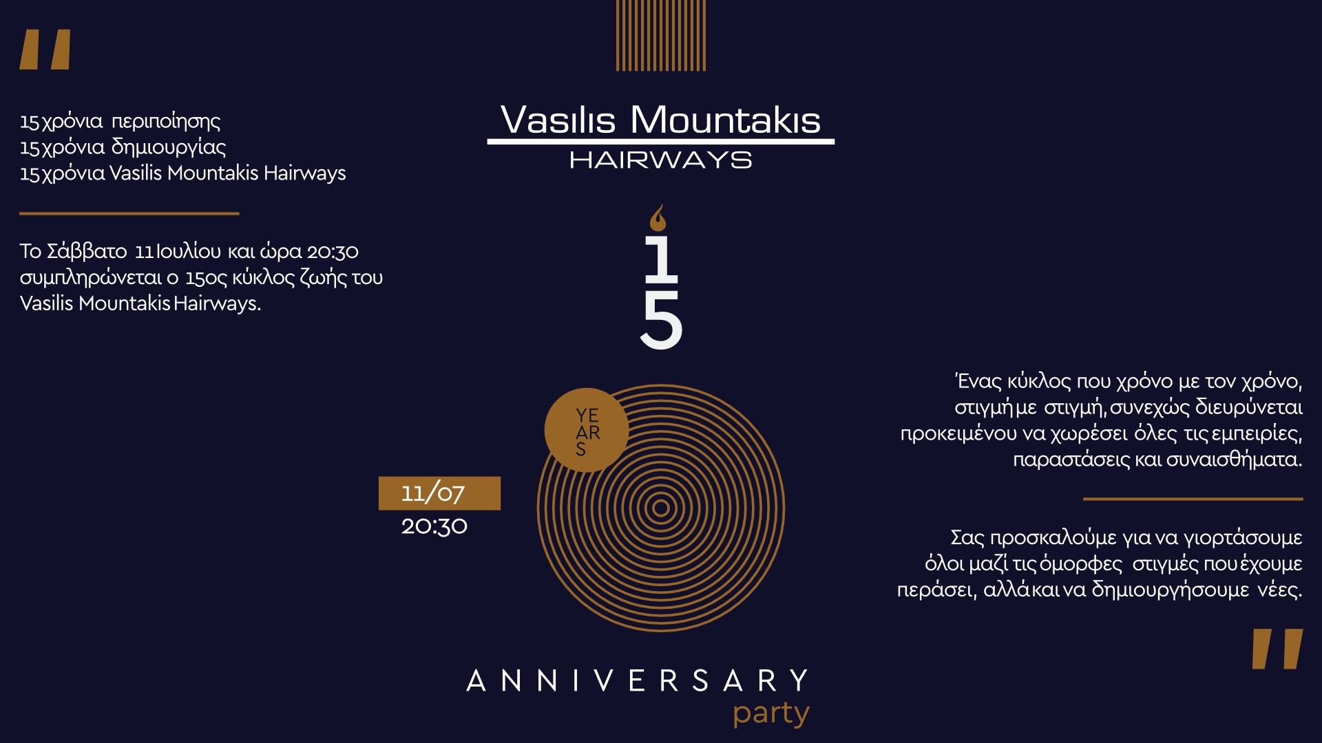 Το κομμωτήριο Vasilis Mountakis γιορτάζει τα 15 χρόνια του με ένα party και πολλά δώρα