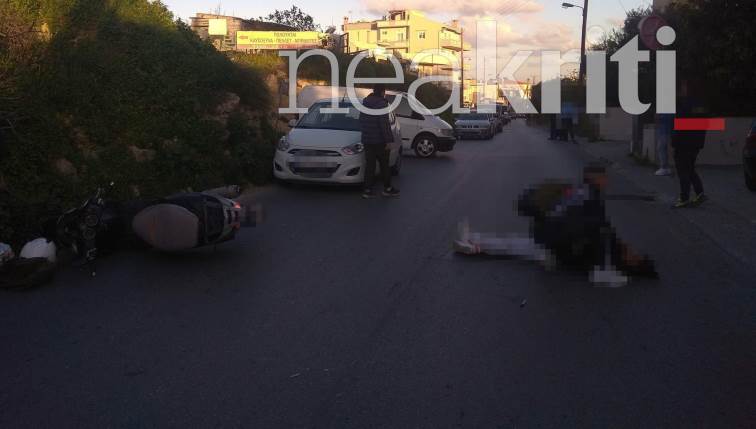 Σοβαρό τροχαίο με το καλημέρα - Σύγκρουση ΙΧ με μηχανάκι - Τραυματισμός μιας γυναίκας (φωτο)
