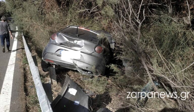 Χανιά: ΙΧ απογειώθηκε στην εθνική και κατέληξε σε χωράφι - Ο οδηγός στο νοσοκομείο (φωτο)