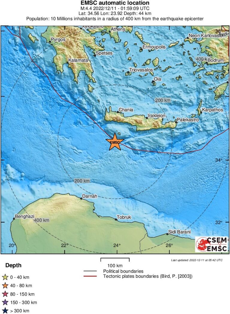 Ισχυρός σεισμός 4,4 Ρίχτερ νότια των Χανίων