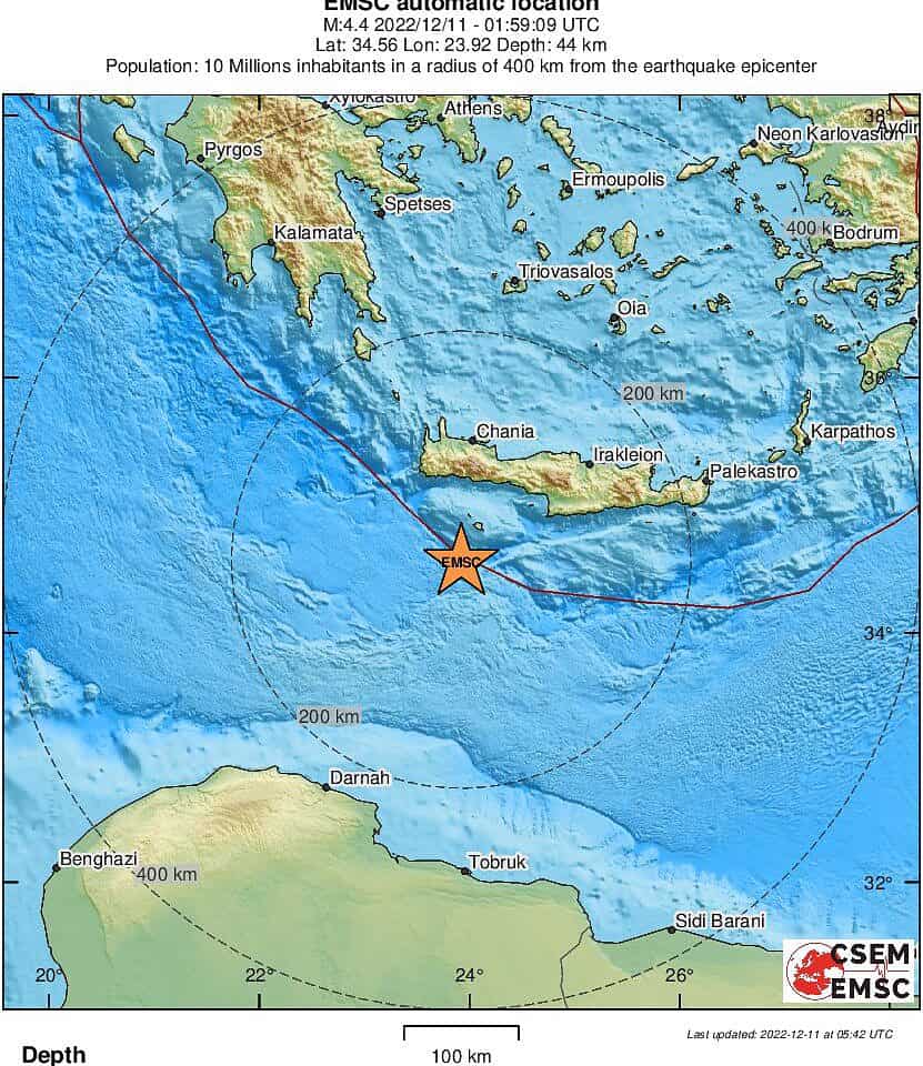 Ισχυρός σεισμός 4,4 Ρίχτερ νότια των Χανίων