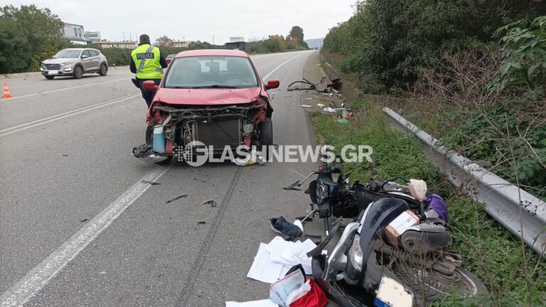 Χανιά: Σοβαρό τροχαίο στην εθνική - Αυτοκίνητο συγκρούστηκε με μηχανή (φωτο)