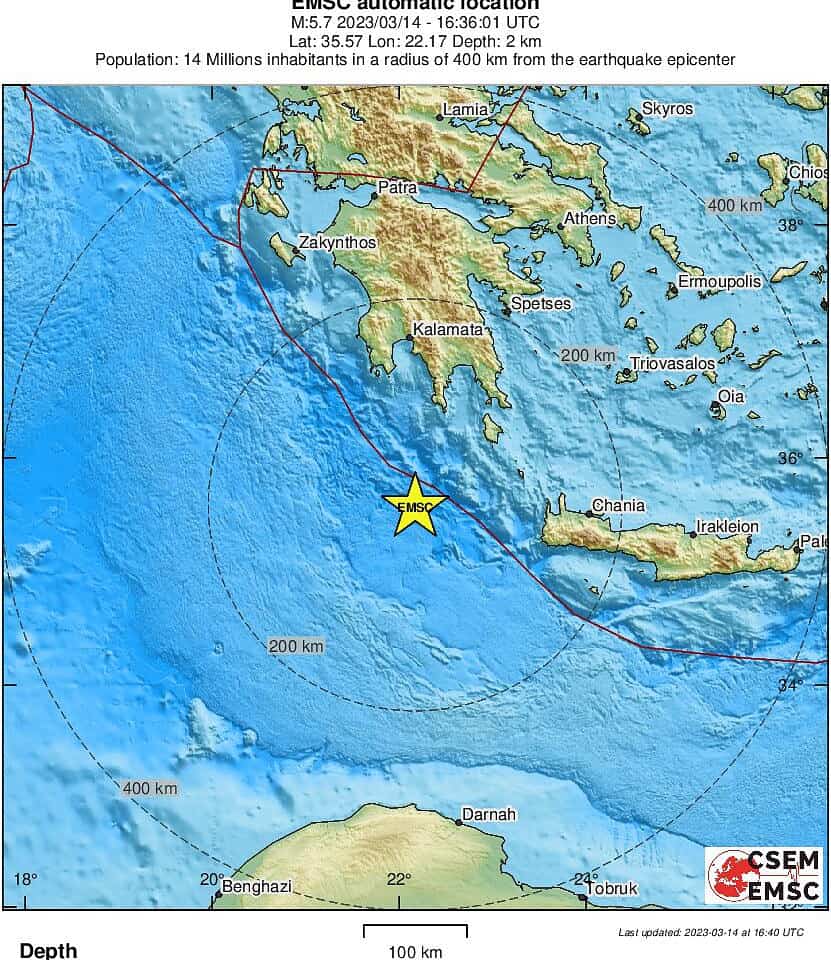 Σύμφωνα με το Ευρωμεσογειακό Ινστιτούτο ο σεισμός ήταν μεγέθους 5,6 βαθμών της κλίμακας Ρίχτερ και το εστιακό του βάθος εντοπίζεται στα 5χλμ.