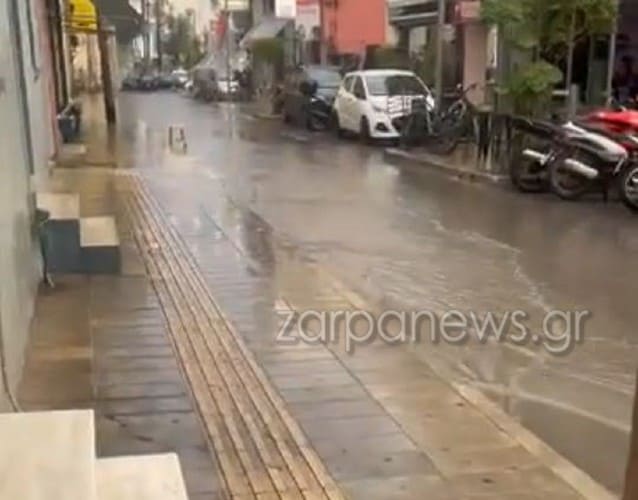 Χανιά: Ποτάμι ο δρόμος για δέκα λεπτά νεροποντής (video)