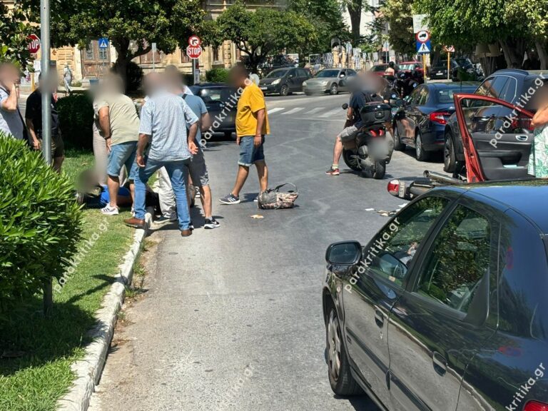 Χανιά: Τροχαίο ατύχημα στην πλατεία Δικαστηρίων, τραυματίστηκε μοτοσικλετιστής (φωτο)