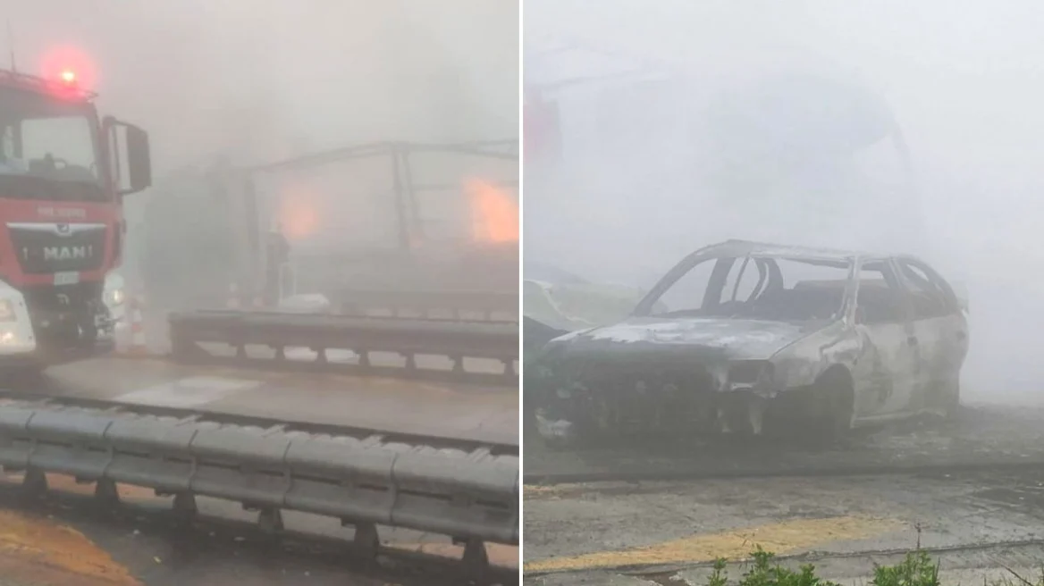 Τραγωδία με δύο νεκρούς στην Εγνατία - Φορτηγό συγκρούστηκε με ΙΧ, έπεσε στα διόδια και τυλίχτηκε στις φλόγες (φωτο - video)