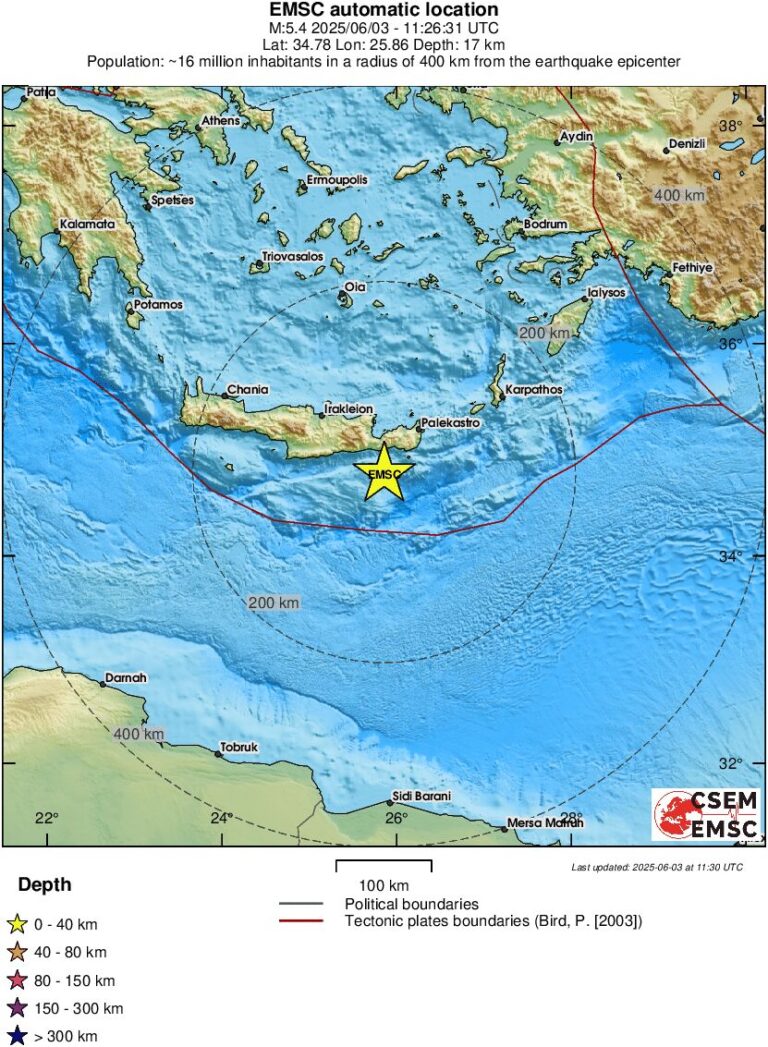 Μεγάλος σεισμός στην Ιεράπετρα- Αισθητός σε όλη την Κρήτη