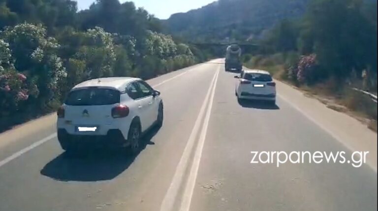 Χανιά: Βίντεο – σοκ από την εθνική: Μπαίνει στο αντίθετο ρεύμα για να κάνει προσπέραση σε στροφή – Έχει μπροστά λεωφορείο και μπετονιέρα