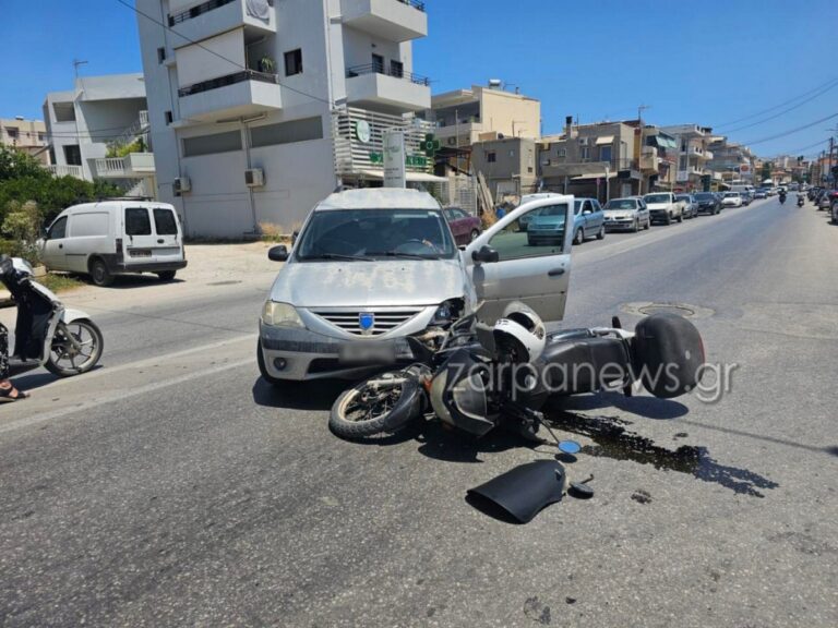 Χανιά: Και τα τροχαία… συνεχίζονται – Σύγκρουση αυτοκινήτου και μηχανής στην οδό Κισσάμου (φωτο)