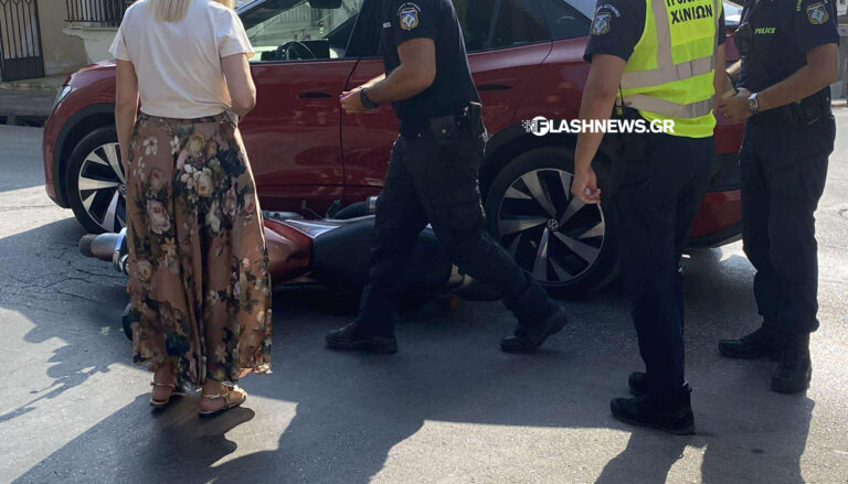 Τροχαίο ατύχημα στα Χανιά: Αυτοκίνητο συγκρούστηκε με οδηγό μηχανής (φωτο)