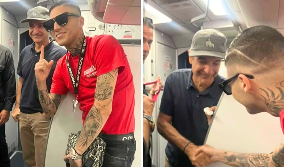 Απροσδόκητη συνάντηση Κυριάκου Μητσοτάκη με Tranno στον… αέρα: Ταξίδεψαν στα Χανιά και αντάλλαξαν χειραψία (φωτο)