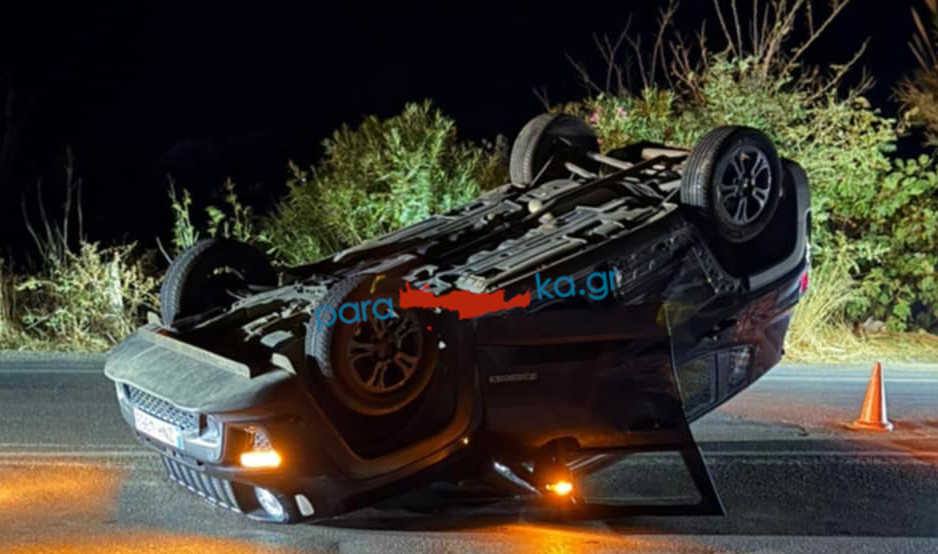 Χανιά: Κινηματογραφικό τροχαίο τη νύχτα στον Αποκόρωνα: Αυτοκίνητο τούμπαρε στην εθνική οδό (φωτο)