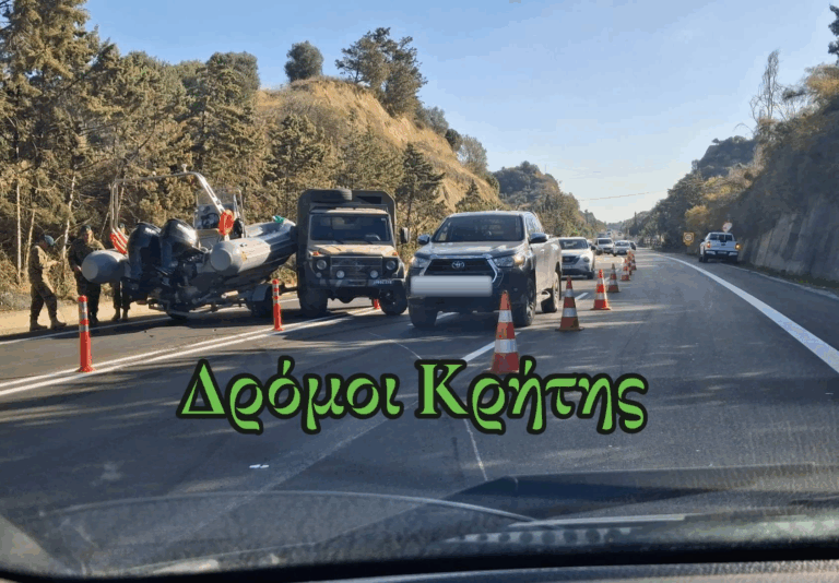 Χανιά: Τροχαίο ατύχημα με τζιπ του στρατού στην εθνική οδό (φωτο)