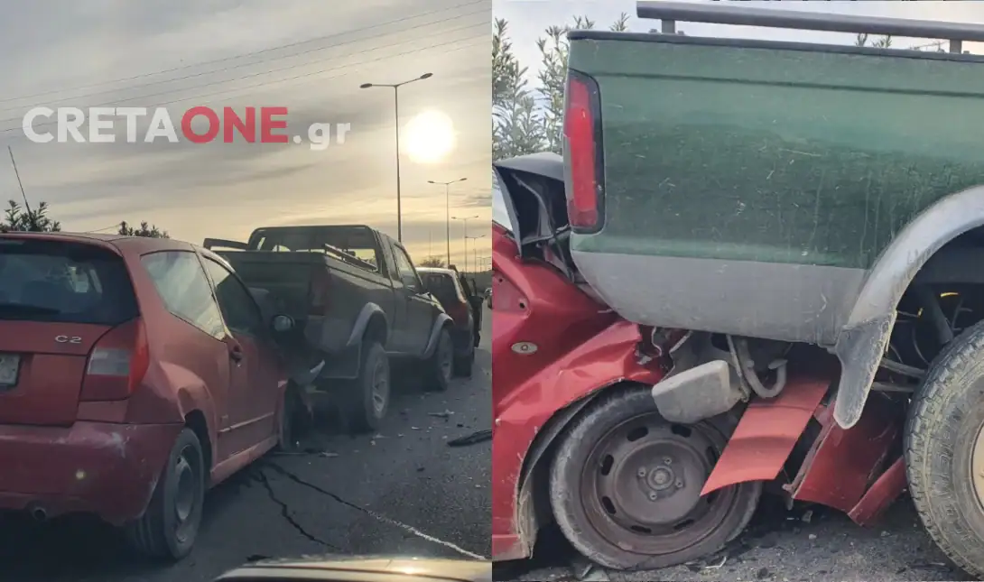 Καραμπόλα τεσσάρων οχημάτων στον ΒΟΑΚ: Αυτοκίνητο «καρφώθηκε» σε αγροτικό (φωτο)