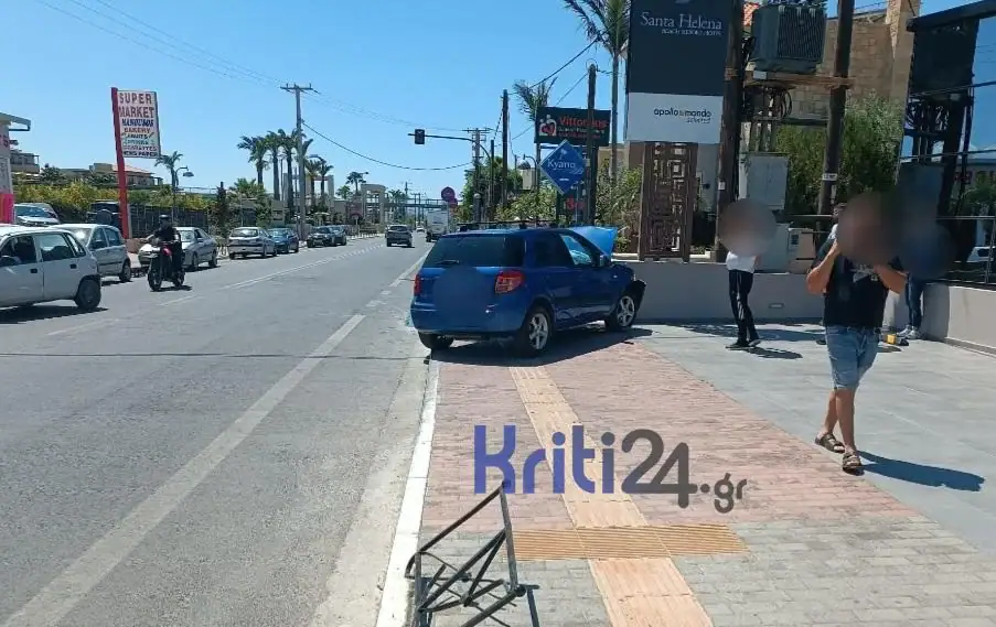 Χανιά: Αυτοκίνητο προσέκρουσε σε τοιχίο ξενοδοχείου στον Πλατανιά (φωτο)