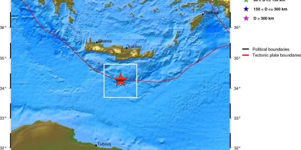 Ισχυρή σεισμική δόνηση μεγέθους 6 Ρίχτερ νότια της Κρήτης – Έντονη μετασεισμική ακολουθία