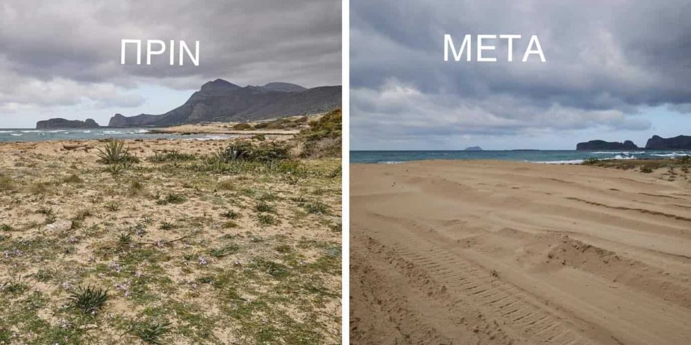 Χανιά: H εικόνα της καταστροφής στην παραλία της Φαλάσαρνης, πριν και μετά την επέλαση των εκσκαφικών (φωτο)