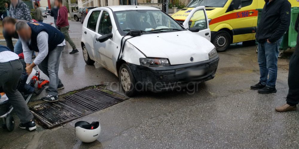 Χανιά: Αυτοκίνητο παρέσυρε μηχανάκι – Στο νοσοκομείο ο οδηγός (φωτο)