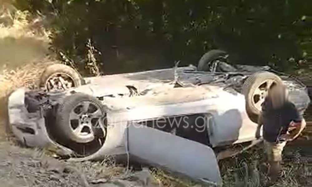 Χανιά: Αυτοκίνητο ανατράπηκε σε επικίνδυνη στροφή (φωτο)