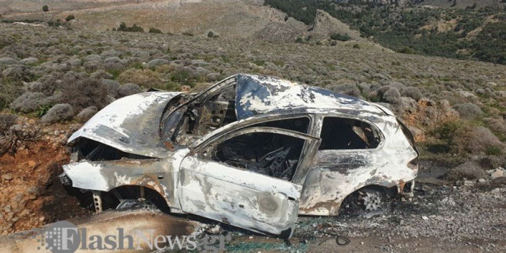 Χανιά: Αυτοκίνητο κάηκε εν κινήσει (φωτο)