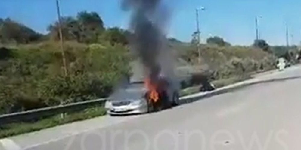 Χανιά: Αυτοκίνητο άρπαξε φωτιά στην εθνική οδό (φωτο + video)