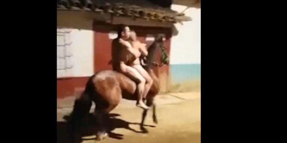 Ζευγάρι βγήκε γυμνό για μια βόλτα με το άλογο (video)