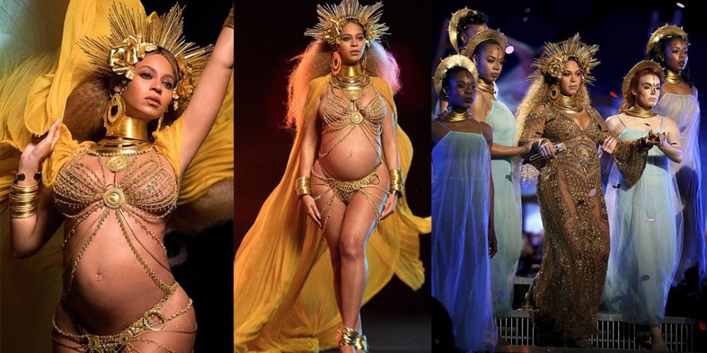Με χρυσό μπικίνι και διαφάνεια στη σκηνή των Grammys η εγκυμονούσα Beyonce