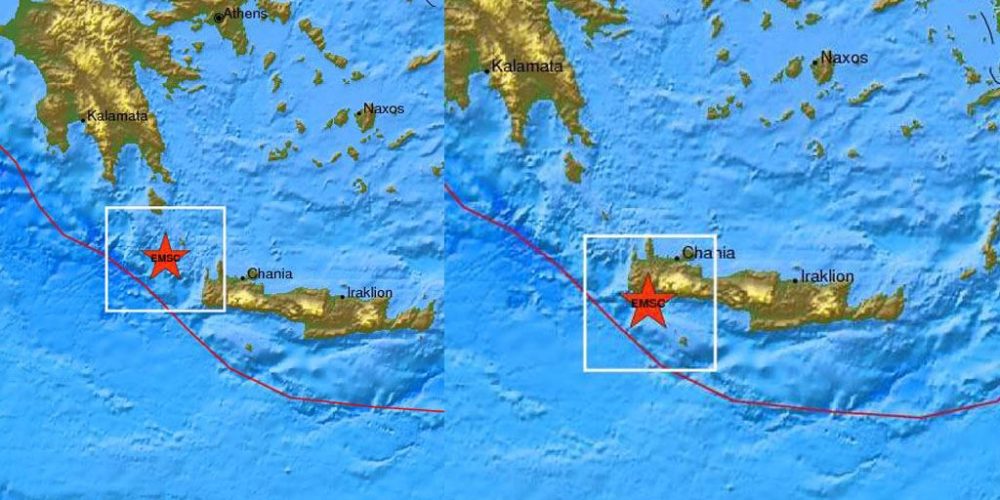 Δύο σεισμικές δονήσεις δυτικά του νομού Χανίων σε μια ώρα