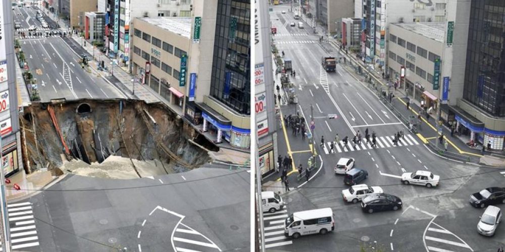 Ιαπωνία: Επισκεύασαν την τεράστια τρύπα στη Φουκουόκα σε δυο ημέρες