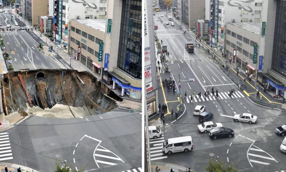 Ιαπωνία: Επισκεύασαν την τεράστια τρύπα στη Φουκουόκα σε δυο ημέρες