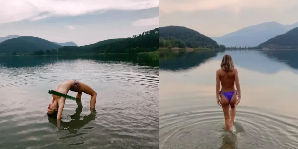 Η Κλέλια Ανδριολάτου κολυμπά σχεδόν γυμνή στη Λίμνη Δόξας